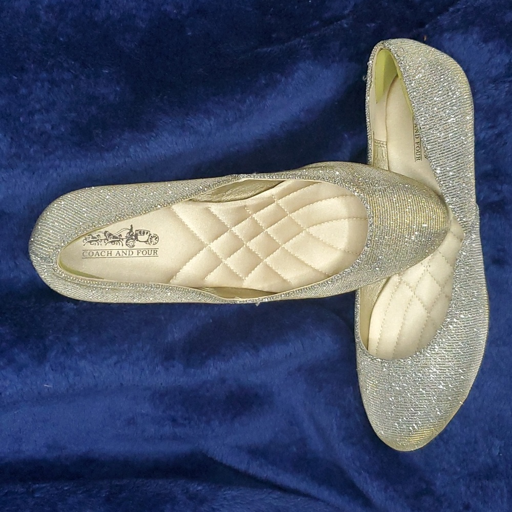 Coach and Four Glittering Gold Flats